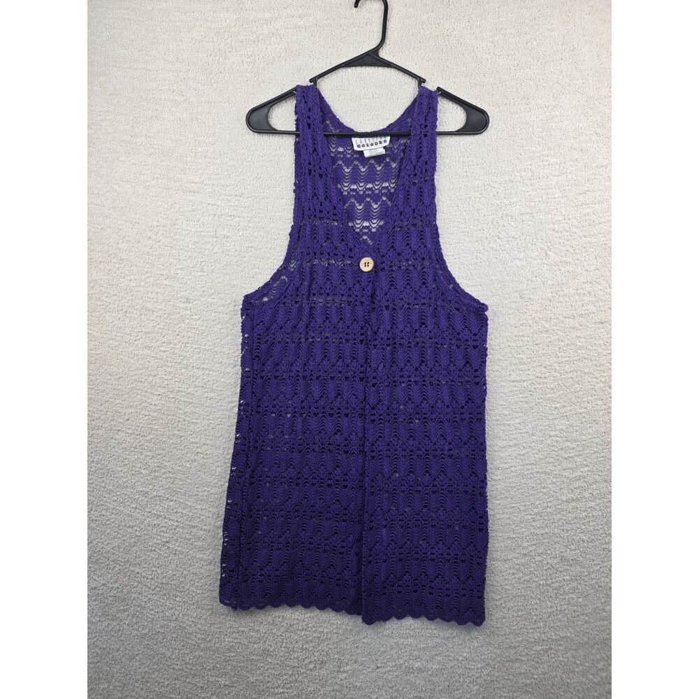Y2K Purple Crochet Cardigan with Abalone shell Size Medium Carolina Colours